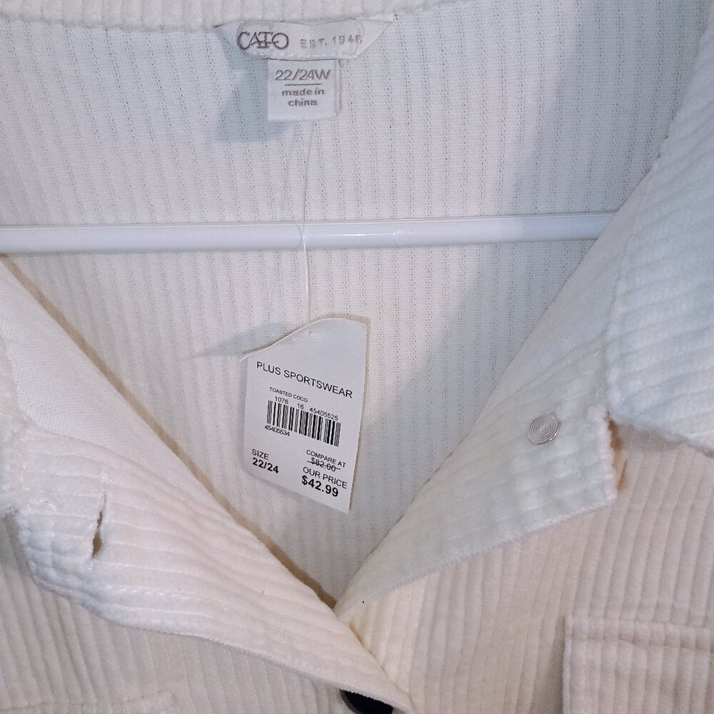 Shirt/jacket style corduroy and flannel Cato size 22/24